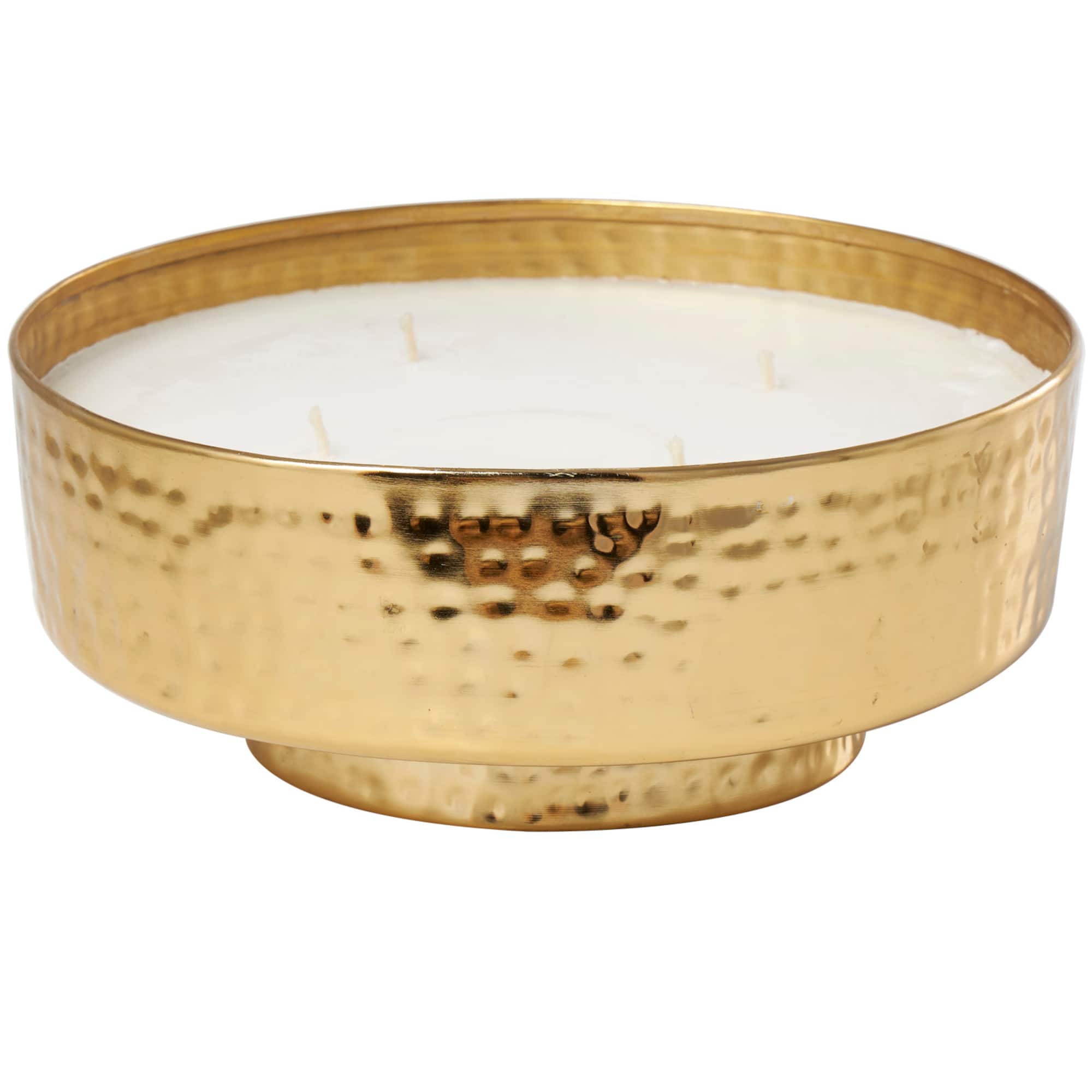 Egyptian Mint Scented 4-Wick Candle in Wide Hammered Gold Container Bowl